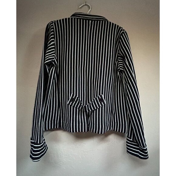 Tulip Women Textured Striped Button Up Blouse Shirt Top Small Black White Casual - Picture 2 of 8